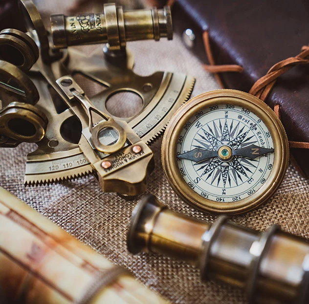 antique compass and other useful surveying tools